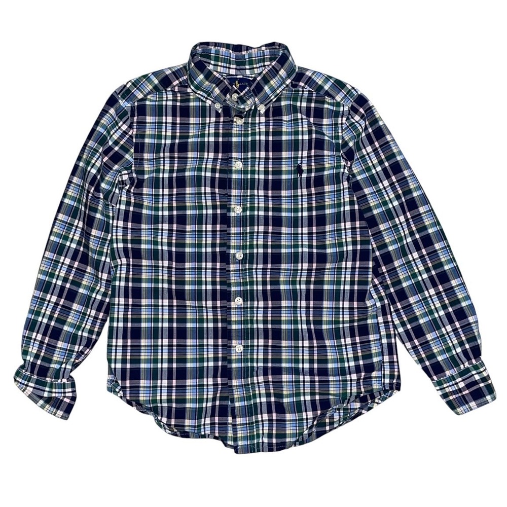 Polo Ralph Lauren Kids Plaid Button Down Shirt Navy Green Pink Size S 8